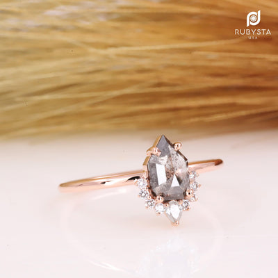 Salt and Pepper diamond Ring| Salt and pepper Ring| Geometry Diamond Ring| salt and pepper engagement ring| kite ring| 14k Solid Gold Ring - Rubysta