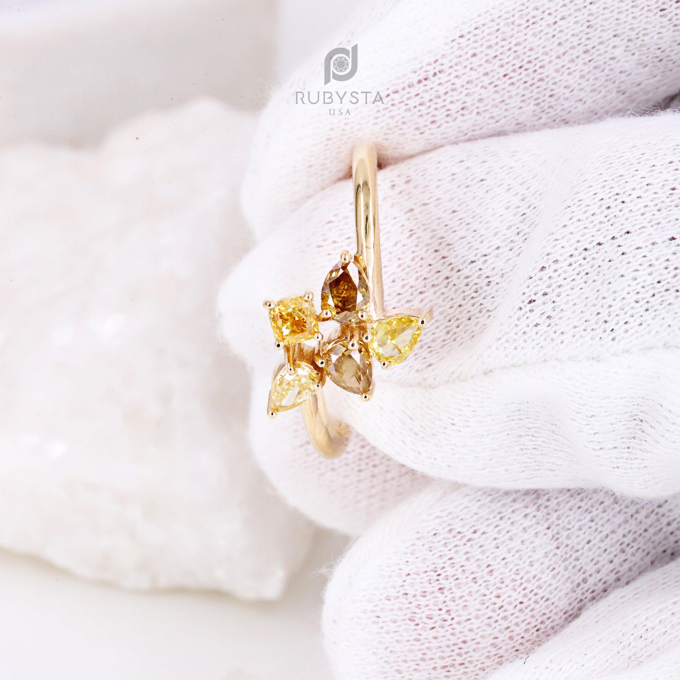 Unique Natural Color Diamond Engagement Ring | Pear Diamonds | Diamond Ring | Fancy Diamond Ring - Rubysta