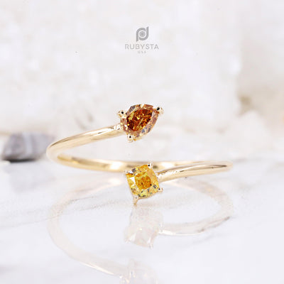 Unique Natural Color Diamond Engagement Ring | Pear Diamonds | Diamond Ring | Fancy Diamond Ring - Rubysta