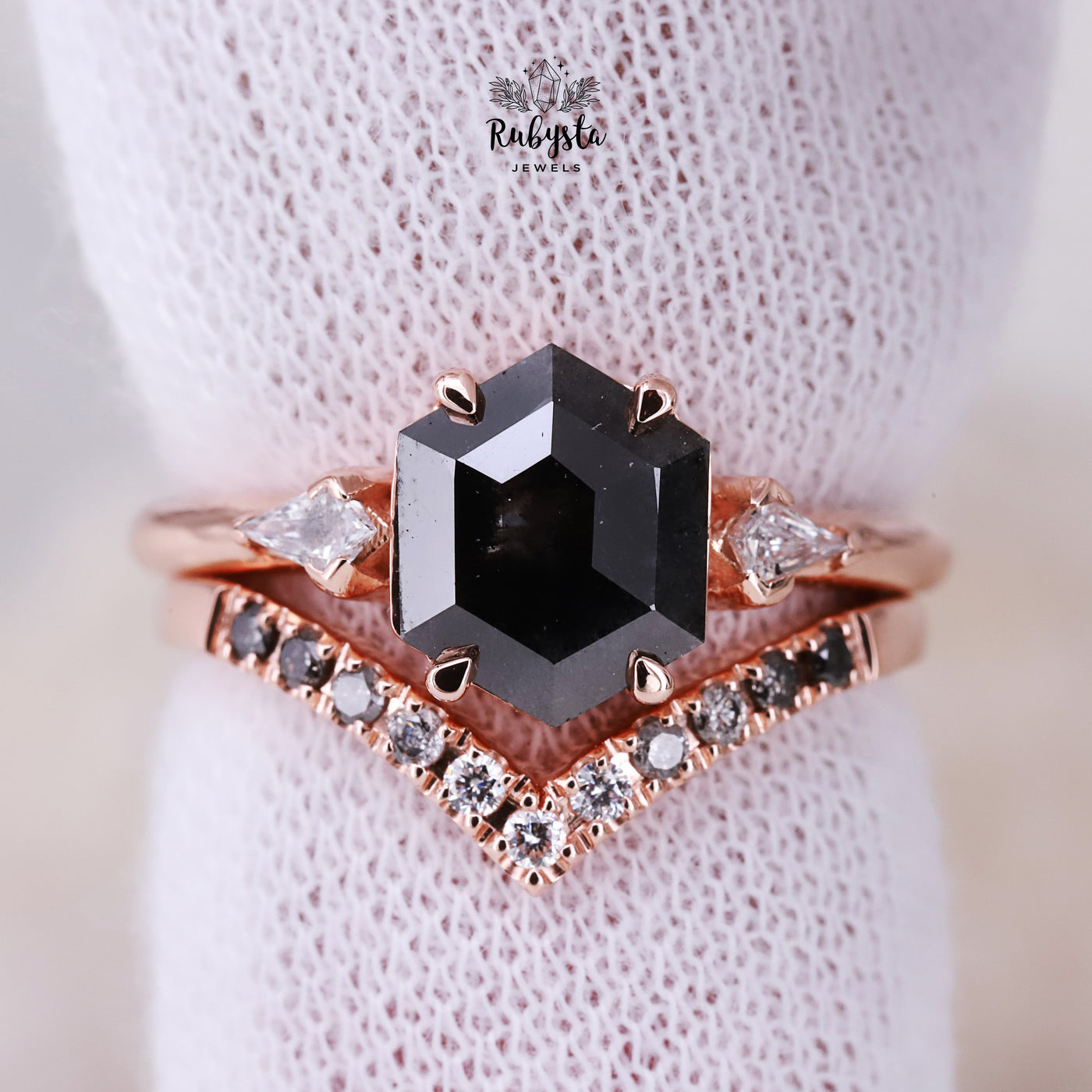 Salt and Pepper Diamond Ring | Engagement Ring | Hexagon Diamond Ring | Proposal Ring | Art Deco Ring | R-11013