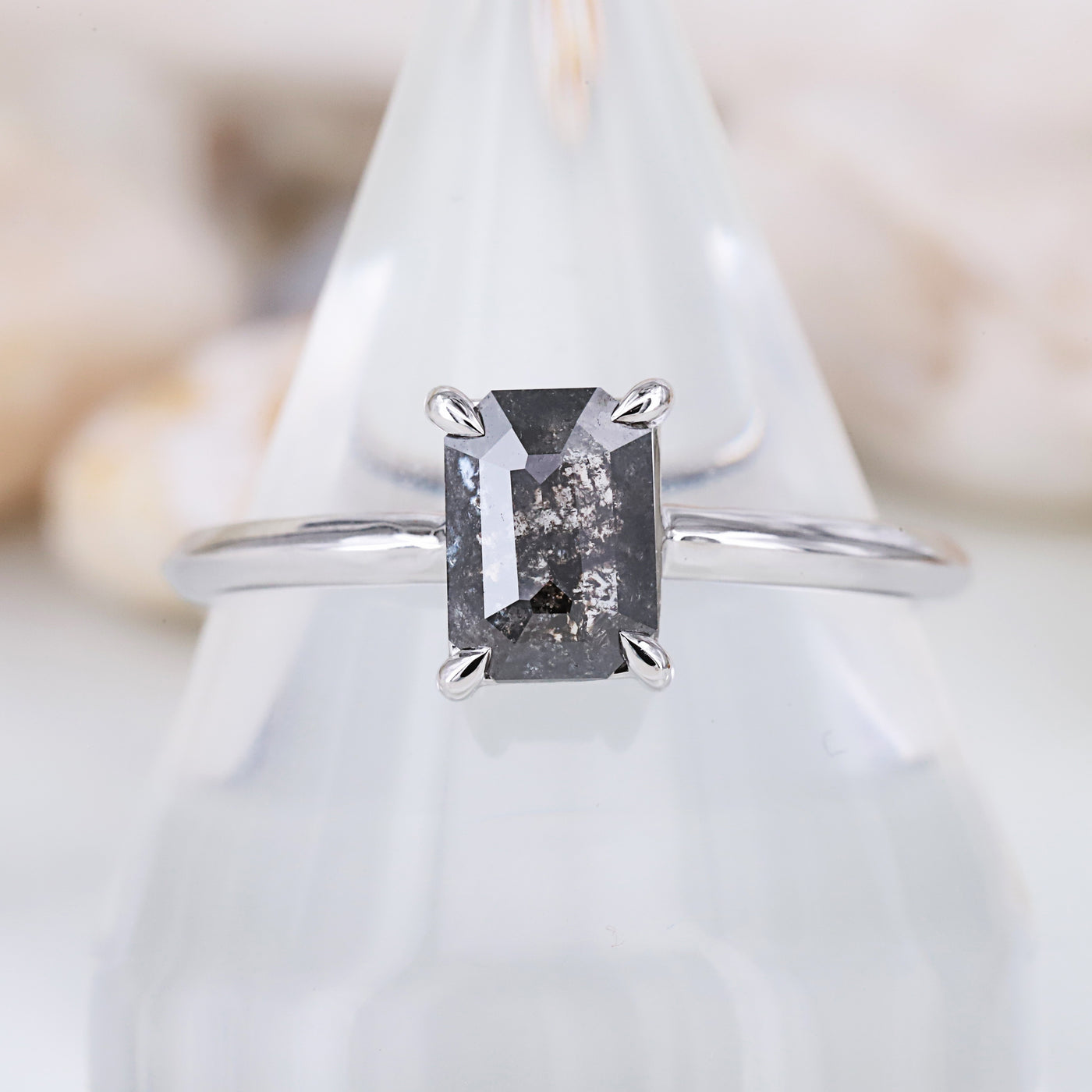 Salt and Pepper Diamond Ring | Engagement Ring | Emerald Diamond Ring | Proposal Ring