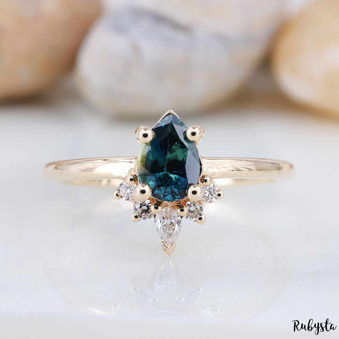 Teal Sapphire Pear Shape Ring | Teal Sapphire Engagement Ring | Teal Blue Sapphire Ring