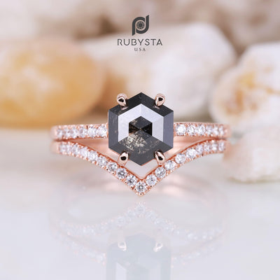 Salt and Pepper Diamond Ring | Unique Engagement Ring | Bride Ring | Stacking Ring - Rubysta