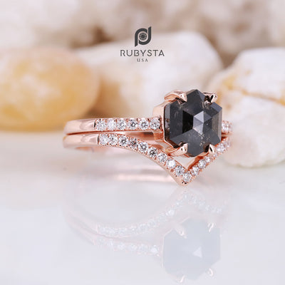 Salt and Pepper Diamond Ring | Unique Engagement Ring | Bride Ring | Stacking Ring