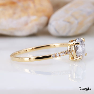 Salt and Pepper Diamond Ring | Engagement Ring | Oval Diamond Ring | Wedding Ring