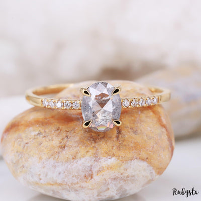 Salt and Pepper Diamond Ring | Engagement Ring | Oval Diamond Ring | Wedding Ring - Rubysta