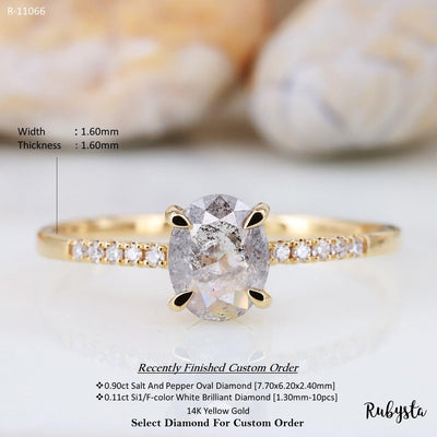 Salt and Pepper Diamond Ring | Engagement Ring | Oval Diamond Ring | Wedding Ring - Rubysta