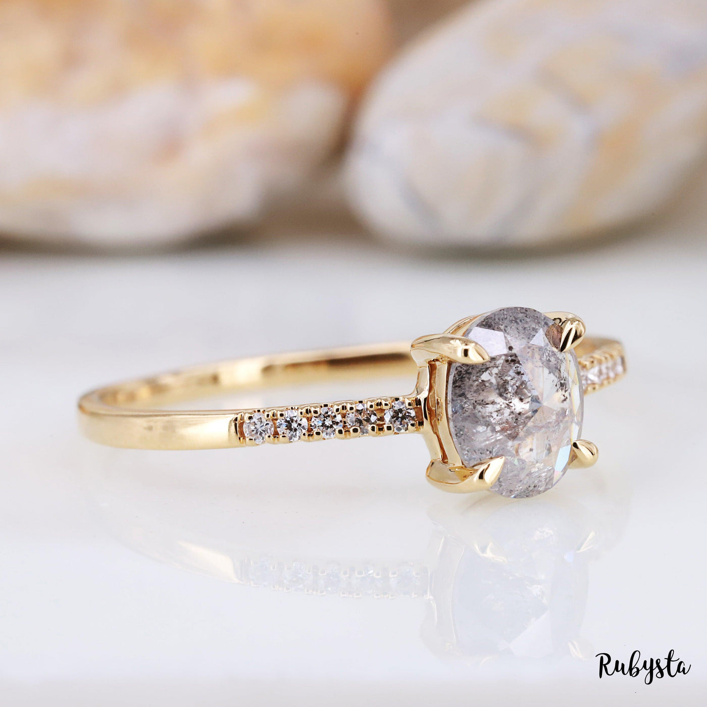 Salt and Pepper Diamond Ring | Engagement Ring | Oval Diamond Ring | Wedding Ring