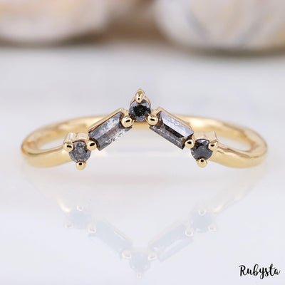 Vintage Salt and Pepper Diamond | Unique Wedding Band | Anniversary ring | Stacking Band - Rubysta