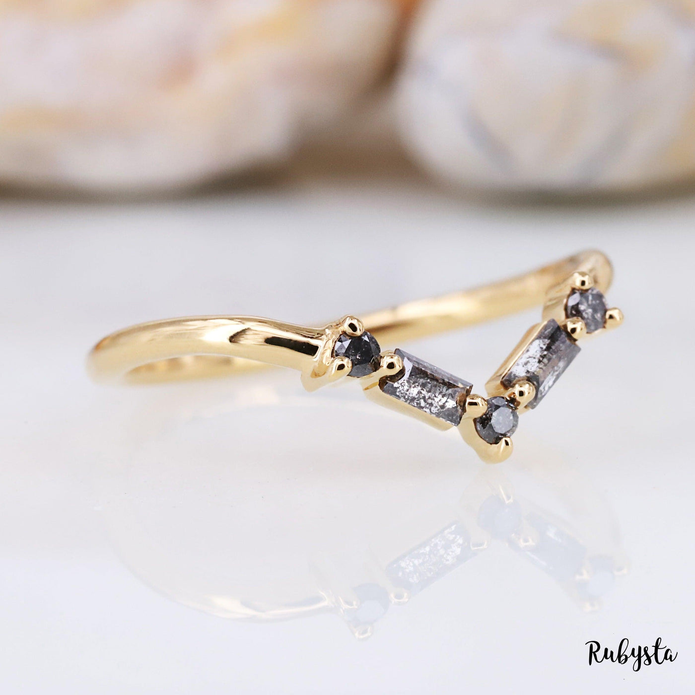 Vintage Salt and Pepper Diamond | Unique Wedding Band | Anniversary ring | Stacking Band - Rubysta