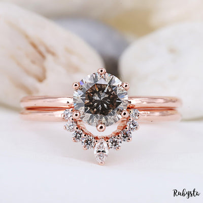 Round Diamond Ring | Rose Cut Diamond Engagement Ring | Combo Ring - Rubysta