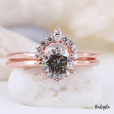 Round Diamond Ring | Rose Cut Diamond Engagement Ring | Combo Ring