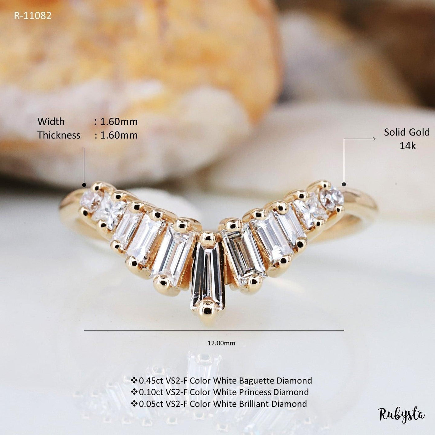 Baguette Diamond Ring | Baguette Engagement Ring | Princess Diamond Ring - Rubysta