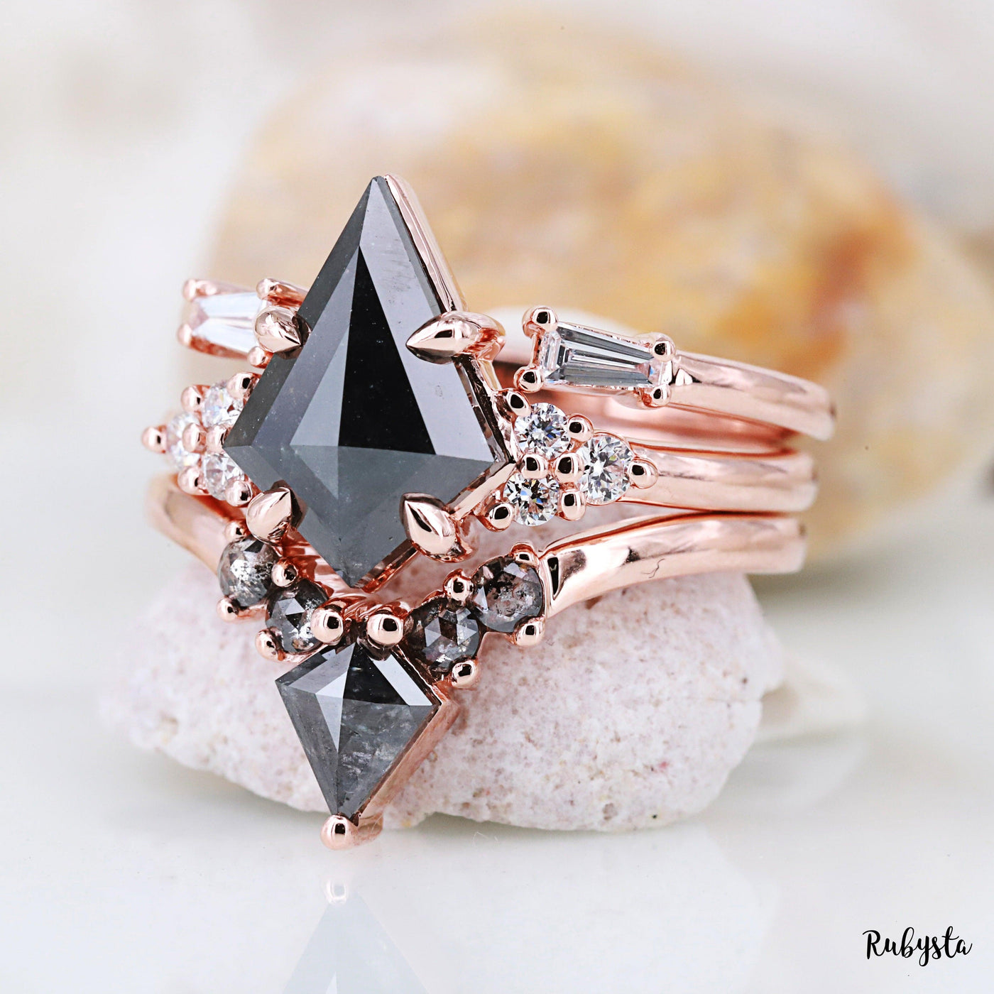 Salt and Pepper Diamond Ring | Engagement Ring | Kite Diamond Ring | Stacking Ring - Rubysta