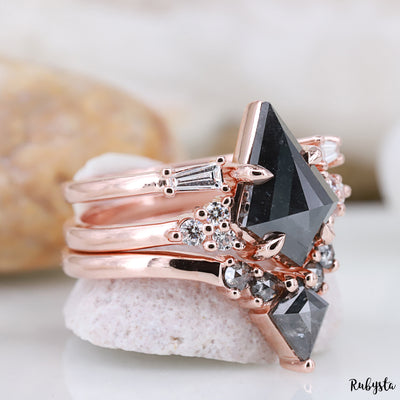 Salt and Pepper Diamond Ring | Engagement Ring | Kite Diamond Ring | Stacking Ring