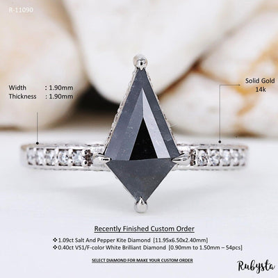 Engagement Ring Kite Diamond Ring | Salt and Pepper diamond Ring | kite Engagement Ring | Proposal Ring - Rubysta
