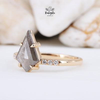 Salt and Pepper Diamond Ring | Engagement Ring | Kite Diamond Ring | Proposal Ring