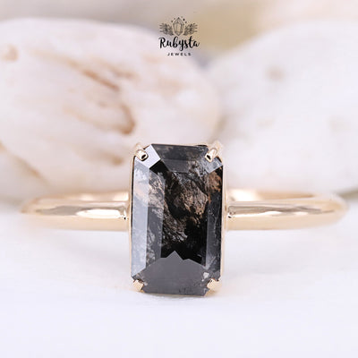 salt and pepper Emerald diamond ring