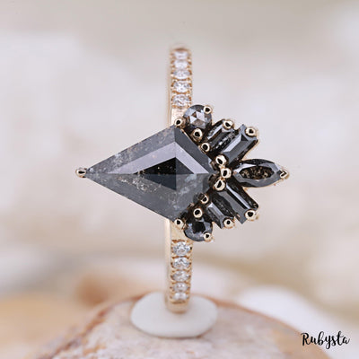 Kite Diamond Ring | Salt and Pepper diamond Ring | kite Engagement Ring | Bride Ring - Rubysta
