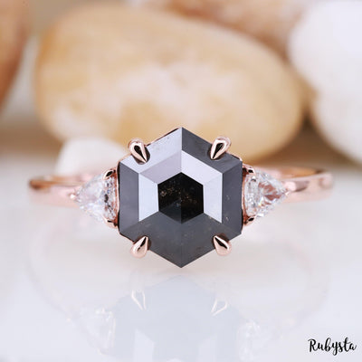 Salt and Pepper Diamond Ring| Engagement Ring | Art Deco Ring| Natural Diamond - Rubysta