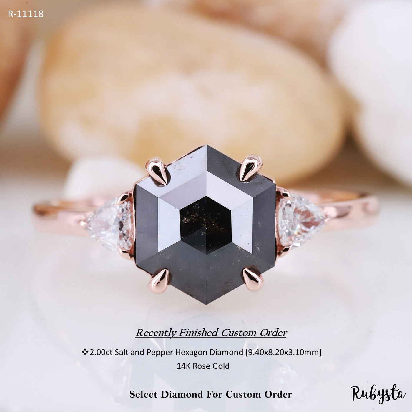 Salt and Pepper Diamond Ring| Engagement Ring | Art Deco Ring| Natural Diamond