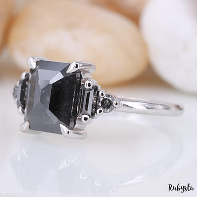 salt and pepper Emerald diamond ring - Rubysta