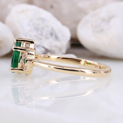 Stunning Natural Pear Shaped Emerald & Diamond Engagement Ring - Rubysta