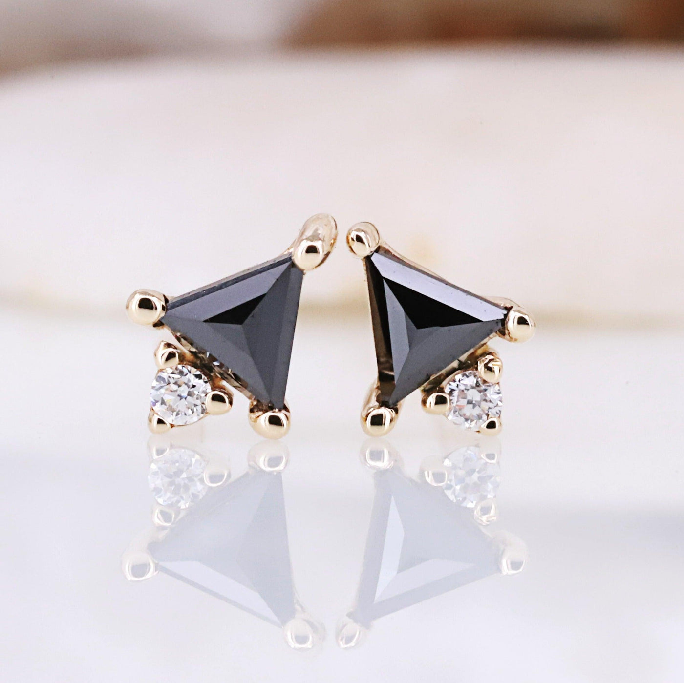 Triangle Black Earring | Fancy Color Earring | Triangle Shape Earring | Tiny Earring | Dainty Gold Earring - Rubysta