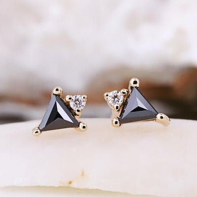 Triangle Black Earring | Fancy Color Earring | Triangle Shape Earring | Tiny Earring | Dainty Gold Earring - Rubysta