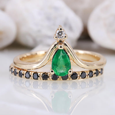 Exquisite Natural Pear Shaped Emerald and Black Diamond Ring - A Radiant and Elegant Design for Every Occasion Engagement Ring Ring for her - Rubysta