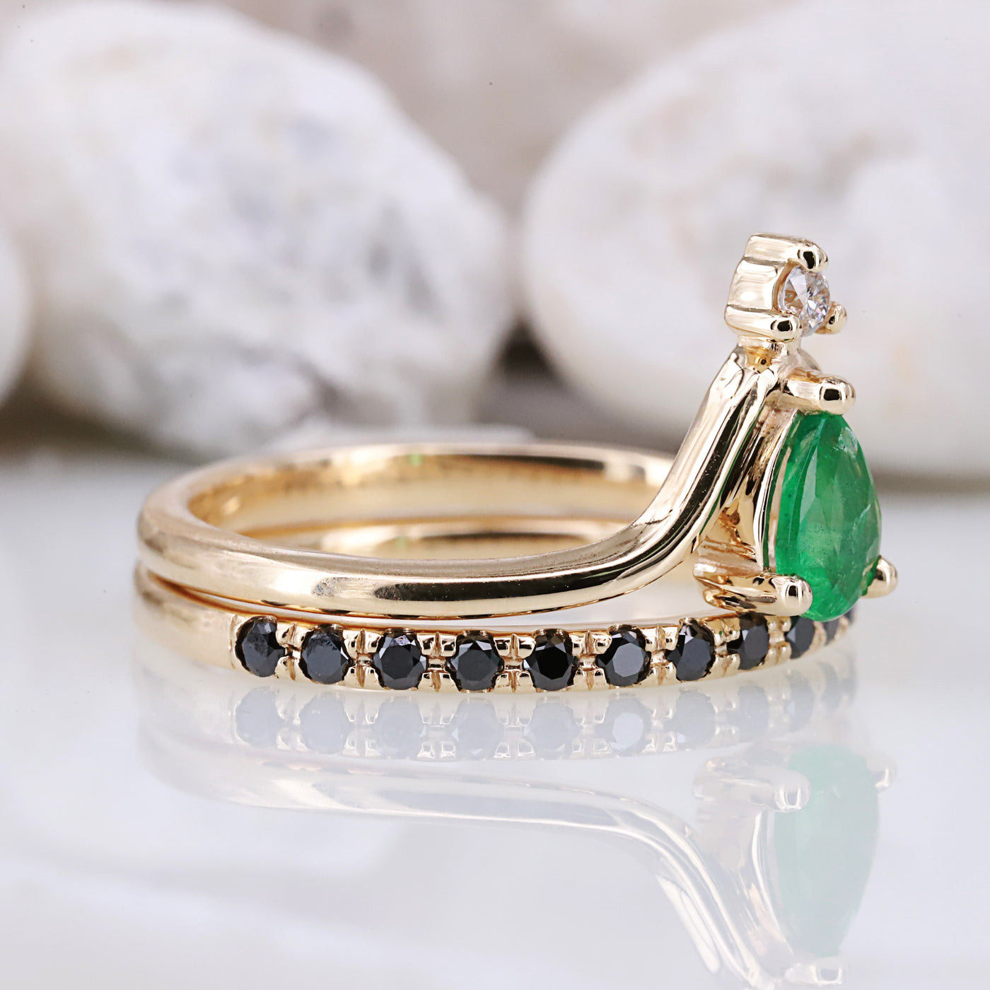 Exquisite Natural Pear Shaped Emerald and Black Diamond Ring - A Radiant and Elegant Design for Every Occasion Engagement Ring Ring for her