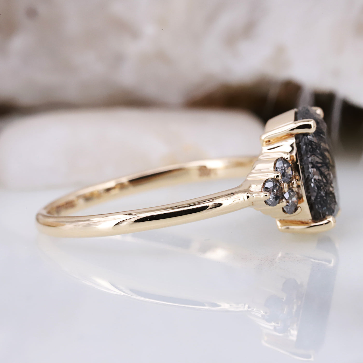 Oval Black Rutilated Quartz Ring | Oval Engagement Ring