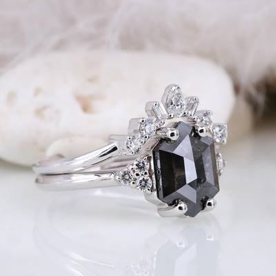 Luxurious Salt and Pepper Hexagon Diamond Ring for a High-Quality Handcrafted - Rubysta