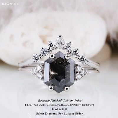 Luxurious Salt and Pepper Hexagon Diamond Ring for a High-Quality Handcrafted