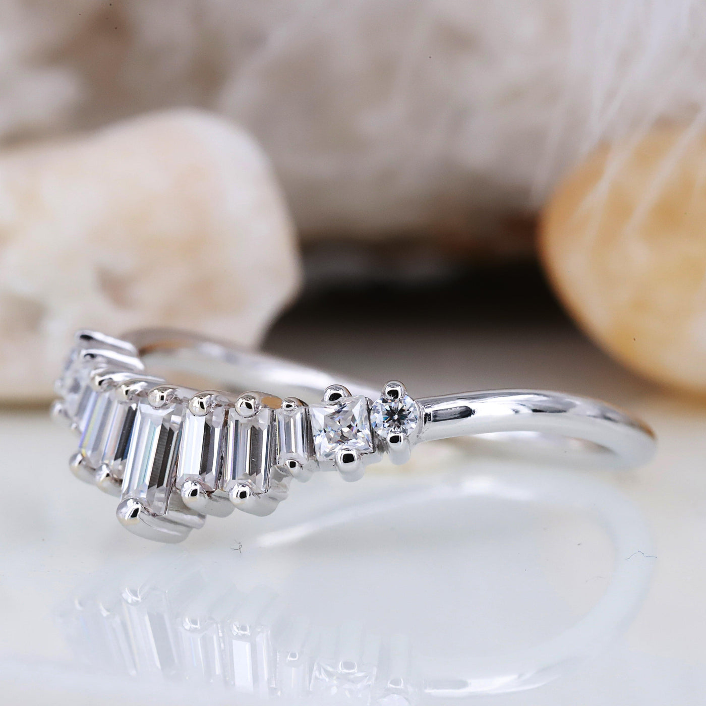 Moissanite Baguette diamond engagement ring jewelry Promise rings