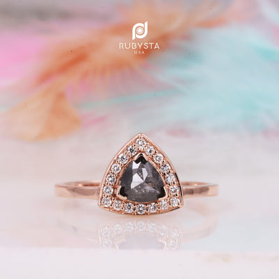 Salt and Pepper diamond Ring | Salt and pepper Ring | Trillion Diamond Ring - Rubysta