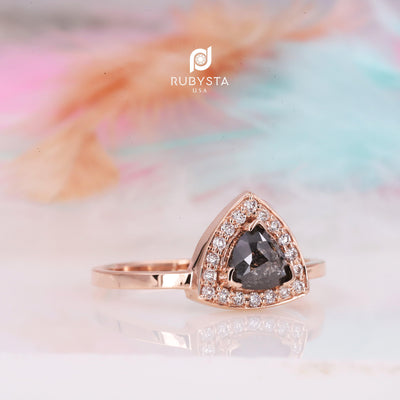 Salt and Pepper diamond Ring | Salt and pepper Ring | Trillion Diamond Ring - Rubysta