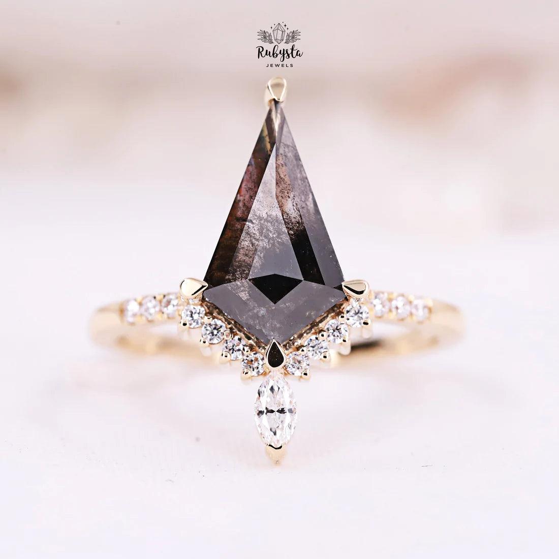 Salt and Pepper diamond Ring | kite Engagement Ring | kite ring| kite diamond ring | Engagement Ring - Rubysta