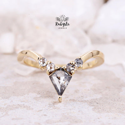 Salt and Pepper Kite Diamond ring | Kite Stackable Ring | Stacking Kite diamond wedding band - Rubysta