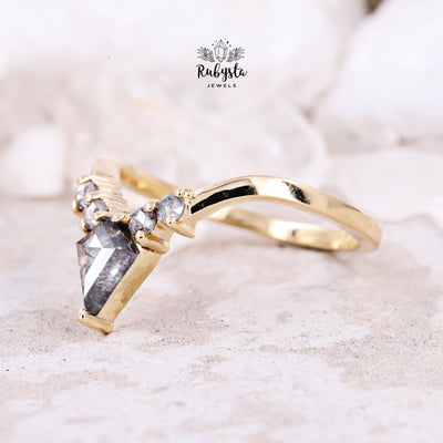 Salt and Pepper Kite Diamond ring | Kite Stackable Ring | Stacking Kite diamond wedding band
