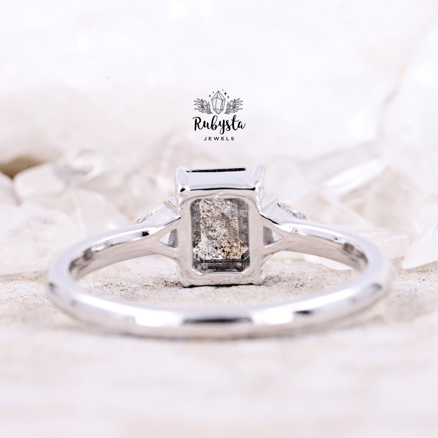 Salt And Pepper Diamond Ring | Engagement Ring| Emerald Diamond Ring - Rubysta