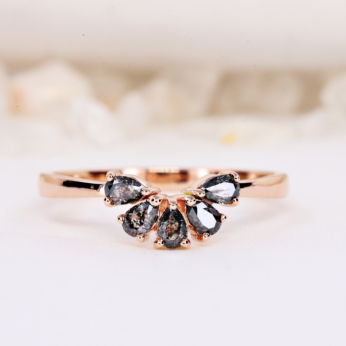 Minimalist Five Stone Diamond Ring | Pear Shape Diamond Ring | Salt and pepper Diamond Ring