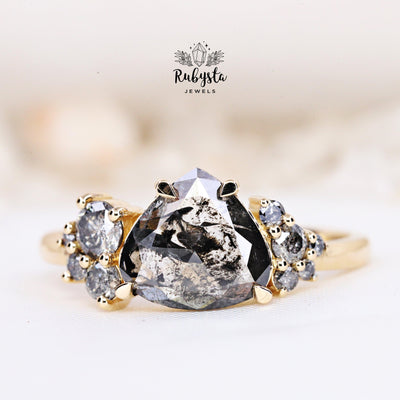 salt and pepper pear diamond ring - Rubysta