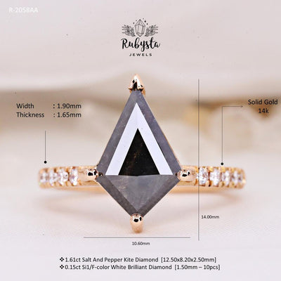 Salt and Pepper Diamond Ring | Engagement Ring | Kite Diamond Ring - Rubysta
