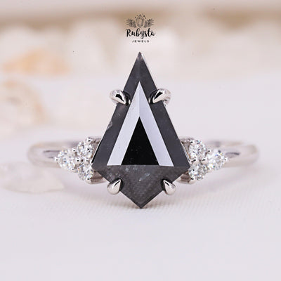 salt and pepper kite diamond engagement ring - Rubysta