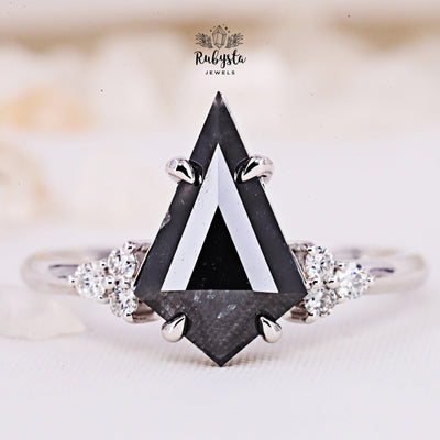 salt and pepper kite diamond engagement ring - Rubysta