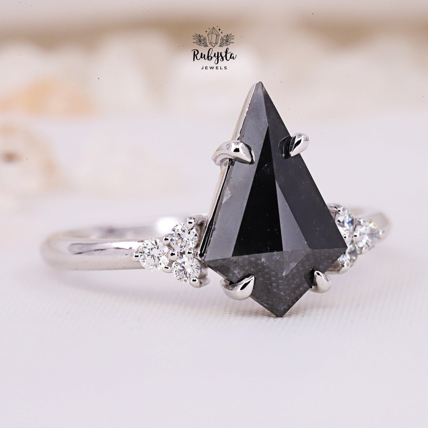 salt and pepper kite diamond engagement ring - Rubysta