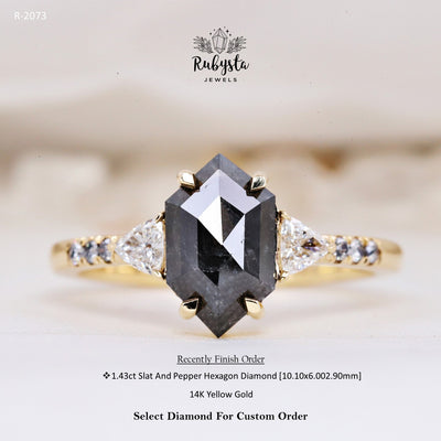 Salt And Pepper Hexagon Diamond Engagement Ring