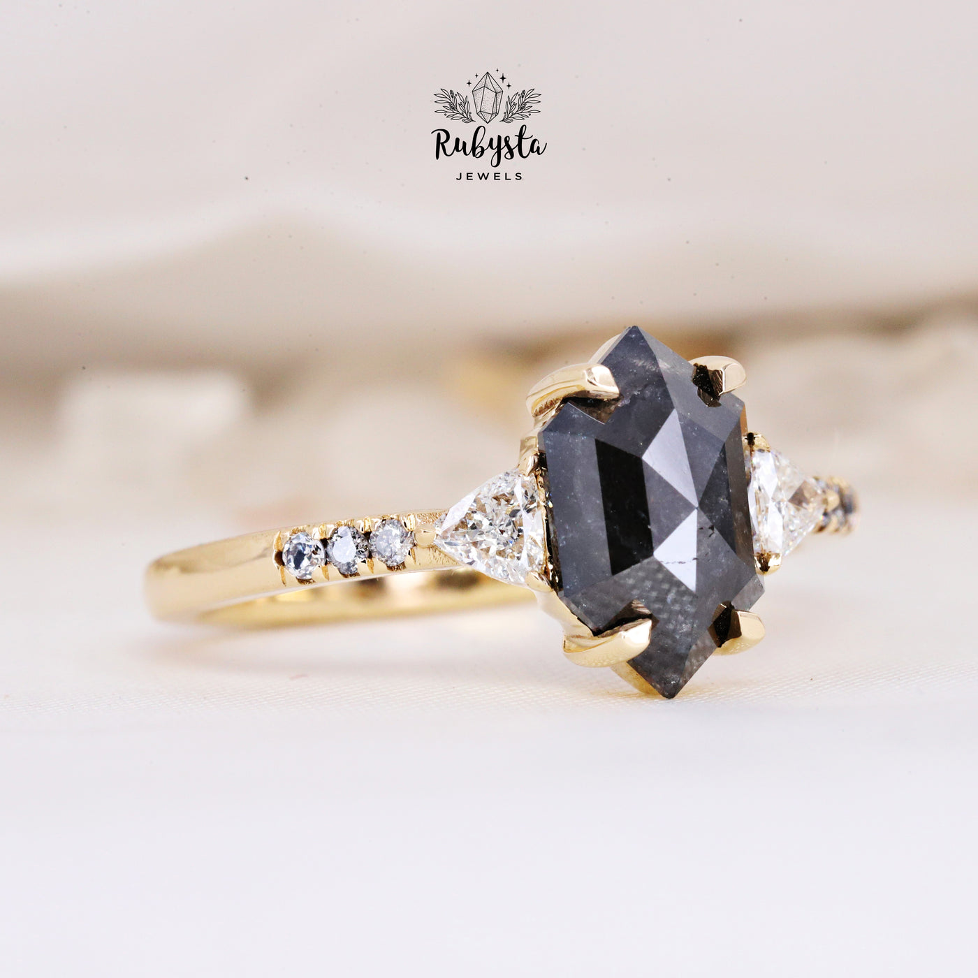 Salt and Pepper diamond Ring | Hexagon Diamond Ring | Salt and pepper Ring