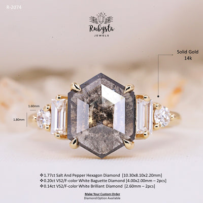 Salt and Pepper Diamond Ring | Engagement Ring | Hexagon Diamond Ring | Proposal Ring